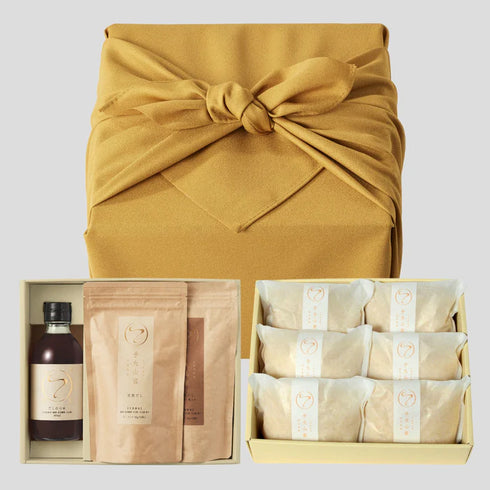 手火山家|いしざか農園南⿂沼産「しおざわ こしひかり」&天然だし定番3種詰め合わせ【贈答⽤】<⾵呂敷包装/組合せギフト>