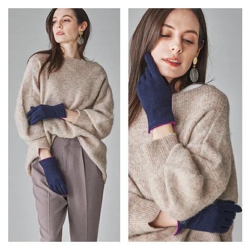 Cashmee|カシミヤ 100% エレガントグローブ NAVY