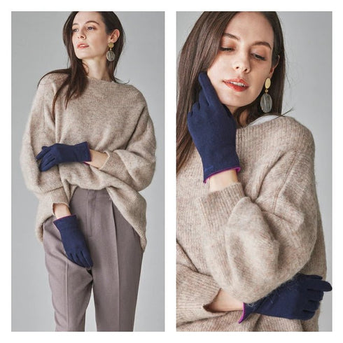 Cashmee|カシミヤ 100% エレガントグローブ NAVY