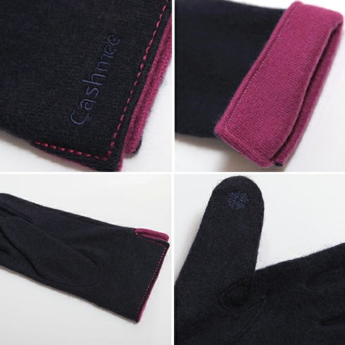 Cashmee|カシミヤ 100% エレガントグローブ NAVY