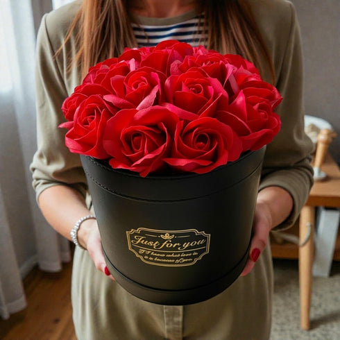 SAVON ROSE|ルビーレッド F(20本) サヴォンローズ レザーフラワーボックス