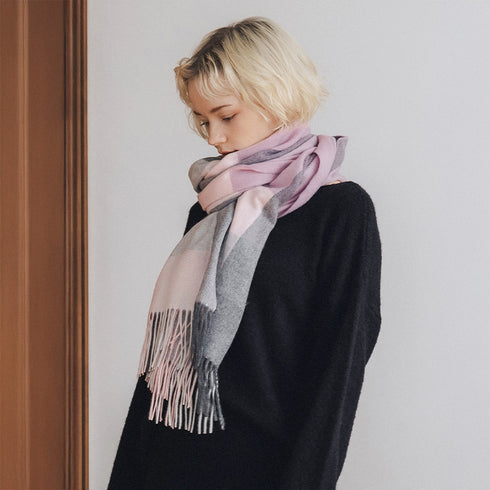 matti totti|【ギフトBOX入り】カシミヤ 100% マフラー チェック柄 レディース 190cm×60cm 「ピーチグレー」