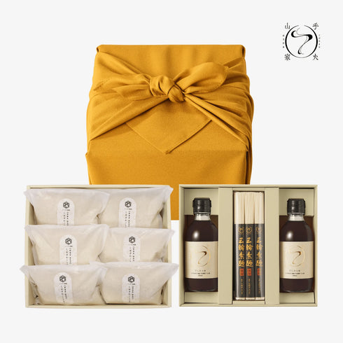 手火山家|<風呂敷包装/組合せギフト>別注 手延べ素麺セット&いしざか農園 南魚沼産 「しおざわ こしひかり」【贈答用】