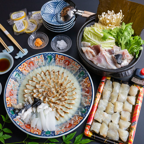 成城ふぐアトリエ |ふぐ刺身二種盛り合わせ・半生で食べる昆布締めちり