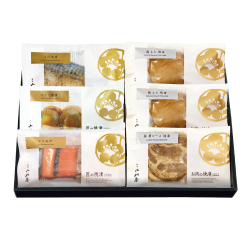 小川屋|「5種セット」焼漬詰合せ(さけ焼漬、さば焼漬、ほたて焼漬、豚肩ロース×各1袋、鶏もも×2袋)