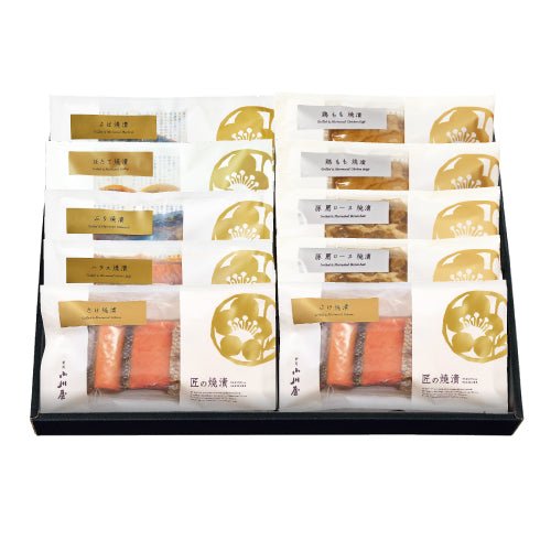 小川屋|「7種セット」焼漬詰合せ(さけ焼漬×2袋、ハラス焼漬×1袋、ぶり焼漬×1袋、さば焼漬×1袋、ほたて焼漬×1袋、豚肩ロース×2袋、鶏もも×2袋)