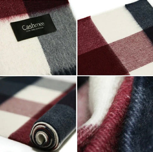 Cashmee|カシミヤ100% ロングマフラータータンチェック ウェーブ ブロックチェック01