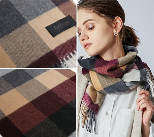 Cashmee|カシミヤ100% ロングマフラータータンチェック ウェーブ ブロックチェック04