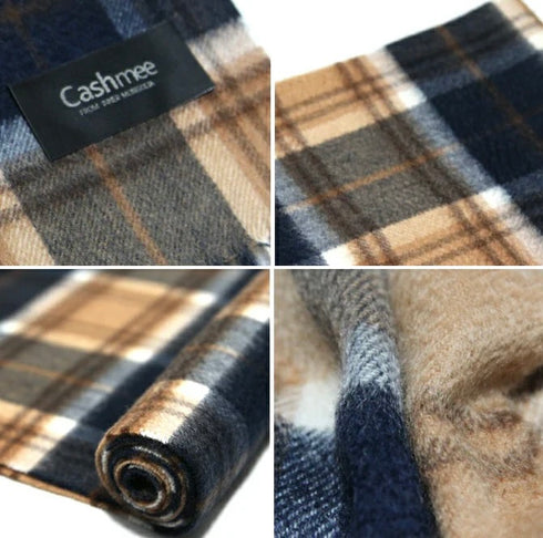 Cashmee|カシミヤ100% ロングマフラータータンチェック ウェーブ キャメルウォッチ