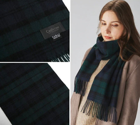 Cashmee|カシミヤ100% ロングマフラータータンチェック ウェーブ ブラックウォッチ