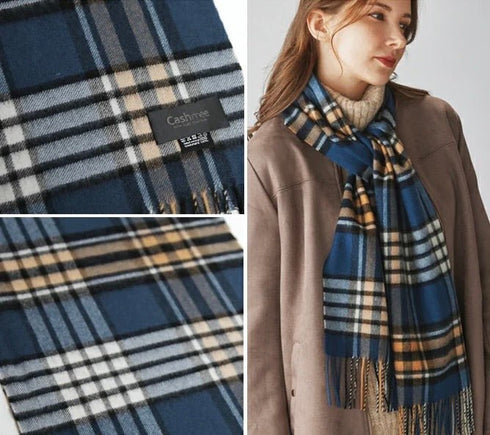 Cashmee|カシミヤ100% ロングマフラータータンチェック ウェーブ ジェイブルーグリフィス