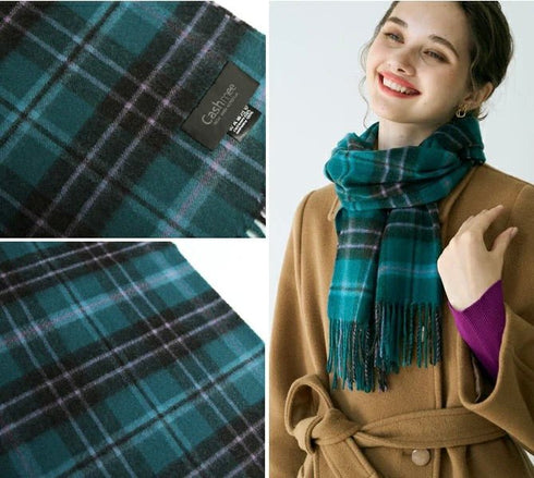 Cashmee|カシミヤ100% ロングマフラータータンチェック ウェーブ リバーナイルディクスン