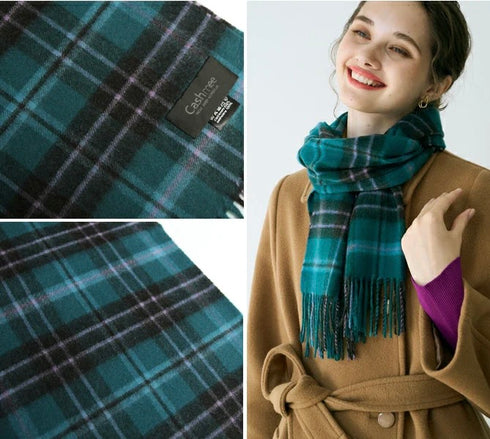 Cashmee|カシミヤ100% ロングマフラータータンチェック ウェーブ リバーナイルディクスン