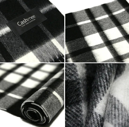 Cashmee|カシミヤ100% ロングマフラータータンチェック ウェーブ スコットホワイト