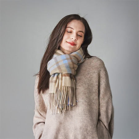 Cashmee|カシミヤ100% 大判ストール チェック柄 nouvelle lune メディシブルーローレンス