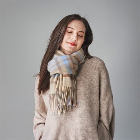 Cashmee|カシミヤ100% 大判ストール チェック柄 nouvelle lune メディシブルーローレンス