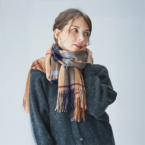 Cashmee|カシミヤ100% 大判ストール チェック柄 nouvelle lune シャモアハーウッド