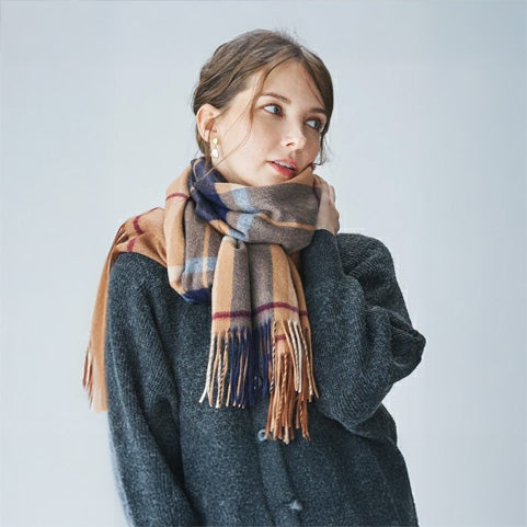 Cashmee|カシミヤ100% 大判ストール チェック柄 nouvelle lune シャモアハーウッド