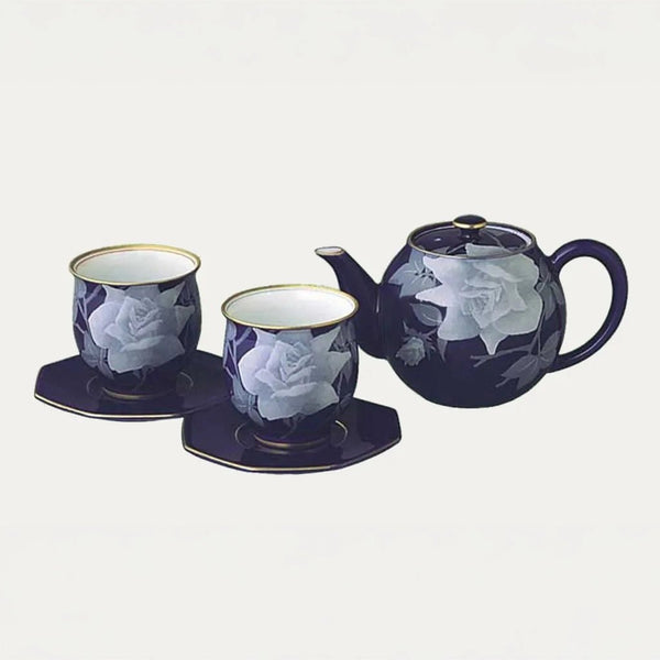 香蘭社【ルリ薔薇】二人用 茶器セット