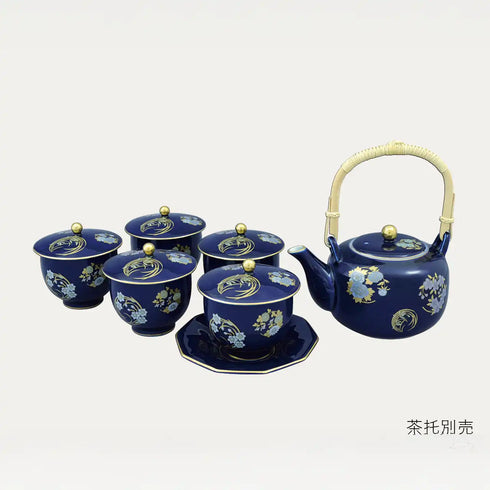 香蘭社【ルリ花丸紋】高級茶器セット