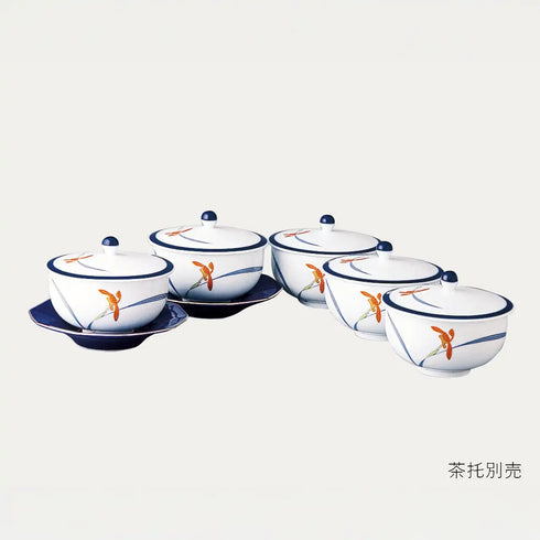 香蘭社【オーキッドレース】蓋付湯のみ5客セット