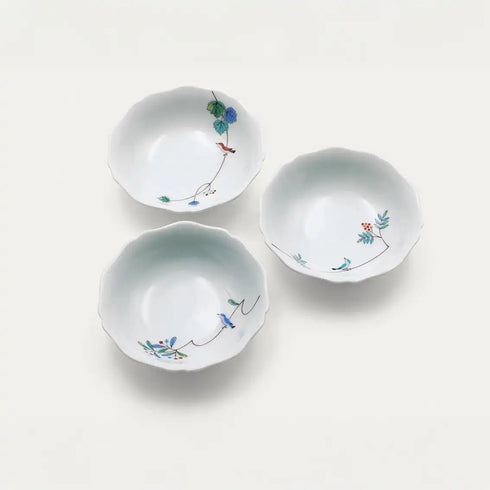 香蘭社【小鳥の詩】三つ組小鉢(径11.5cm)