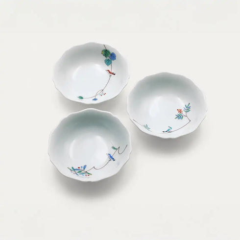 香蘭社【小鳥の詩】三つ組小鉢(径11.5cm)