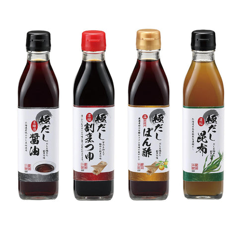 健美の里|極だし醤油&ポン酢&昆布つゆ&割烹つゆ4本セット【送料込み】
