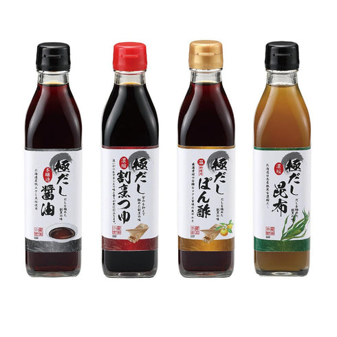健美の里|極だし醤油&ポン酢&昆布つゆ&割烹つゆ4本セット【送料込み】