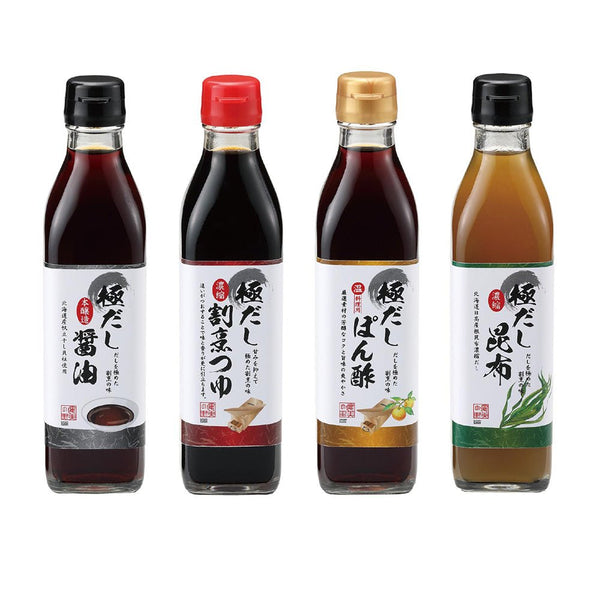 健美の里|極だし醤油&ポン酢&昆布つゆ&割烹つゆ4本セット【送料込み】