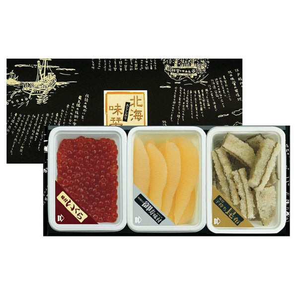 井原水産｜北海味栞 100g 3品【数の子・いくら・子持ち昆布】箱入