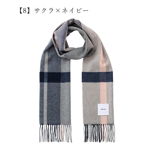 matti totti／マッティトッティ｜【ギフトBOX入り】カシミヤ 100% マフラー チェック柄  レディース 180cm×30cm 「サクラネイビー」