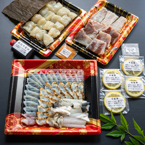 成城ふぐアトリエ ｜ふぐ刺身二種盛り合わせ・半生で食べる昆布締めちり