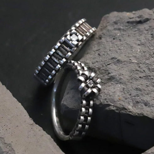 HENU｜D.S RING | Diamond & Stitch Silver Ring