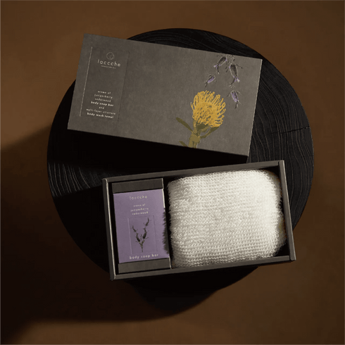laccche｜バス＆スキン ナイトケアセット（バスセット〈ボディタオル・ヴィーガン石けん ボディ〉＋シートマスク3種類）
