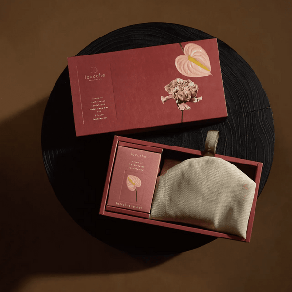 laccche｜フェイスケア リチュアルセット（洗顔セット〈泡立てネット・ヴィーガン石けん フェイス〉＋シートマスク3種×各3枚）